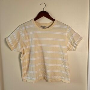 LL Bean Womens Striped T-Shirt 100% Cotton Yellow & White Size MED-REG